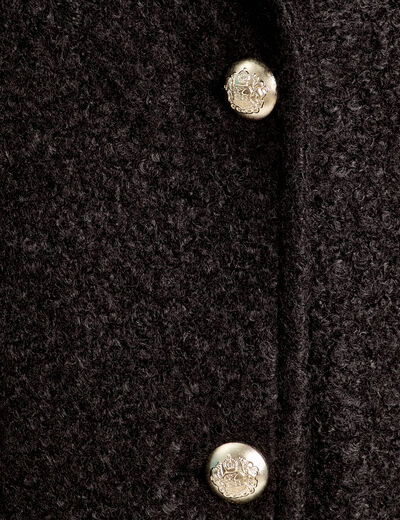 Manteau bouclette boutonn&eacute; noir femme