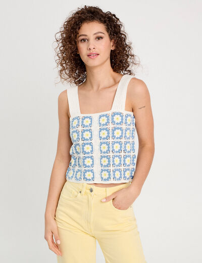 Débardeur effet crochet blanc femme