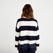 Polo manches longues col chemise bleu marine femme