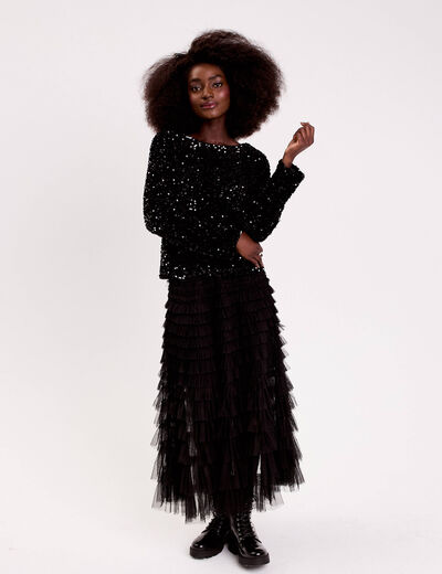 Blouse &agrave; sequins dos nou&eacute; noir femme