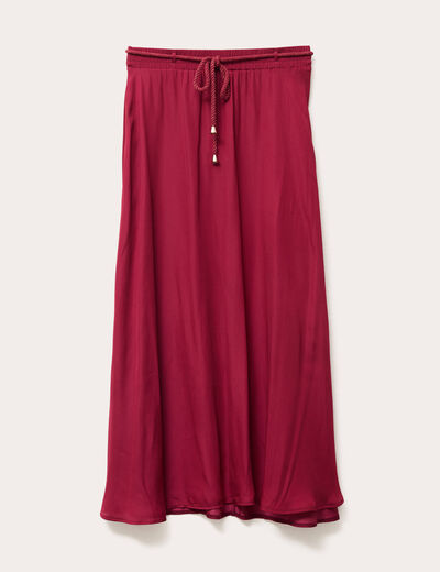 Jupe longue évasée satin rouge foncé femme