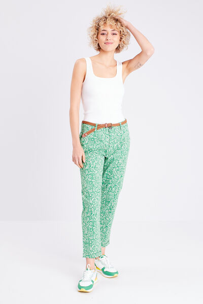 Pantalon chino slim 7/8ème vert femme