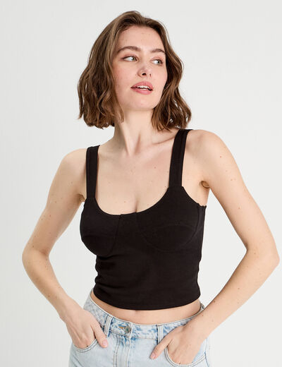 Débardeur cropped bretelles noir femme