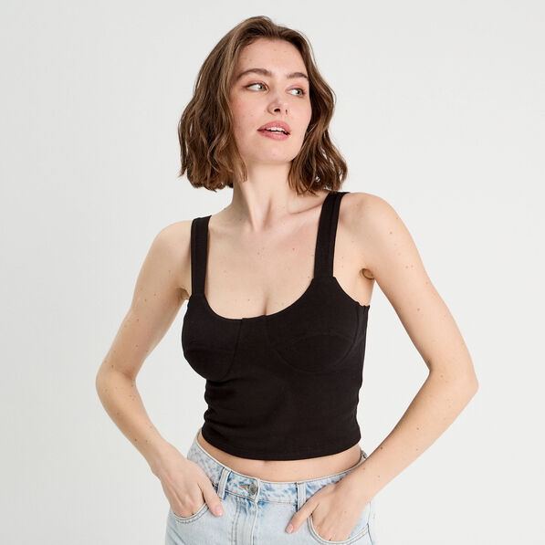 Débardeur cropped bretelles noir femme