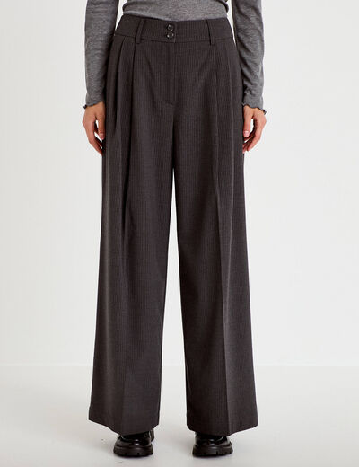 Pantalon large &agrave; pinces gris femme