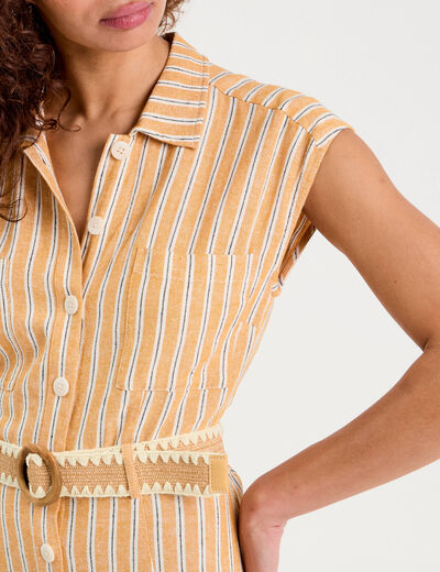 Robe chemise midi contenant du lin jaune femme