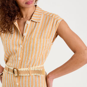 robe chemise midi contenant du lin jaune femme Robe chemise midi contenant du lin jaune femme