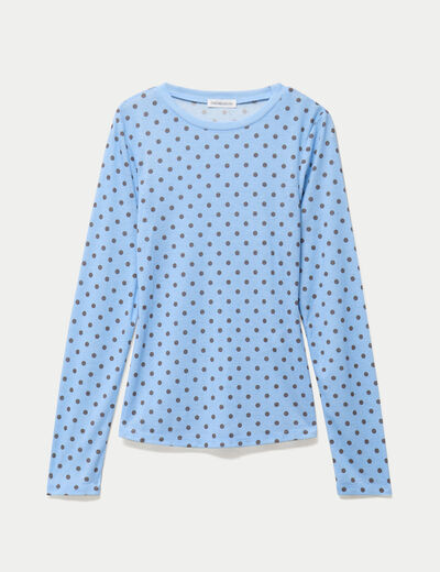 T-shirt ajust&eacute; col rond manches longues bleu ciel femme