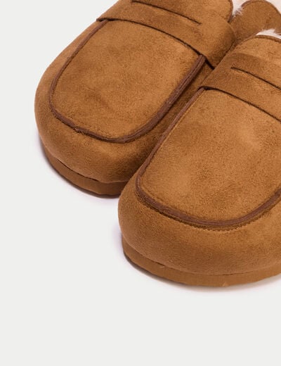 Chaussons aspect daim camel femme