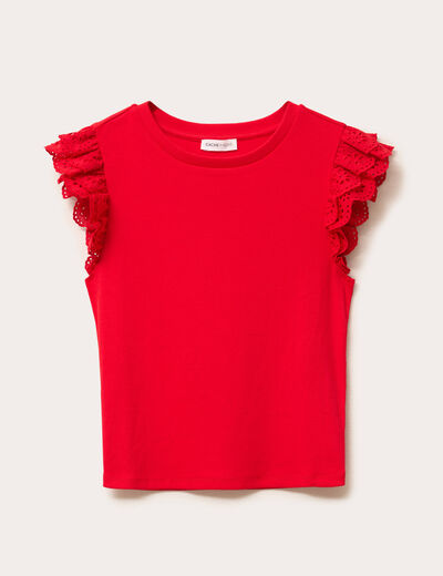 Débardeur volants brodés rouge femme
