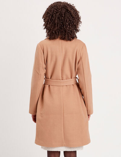 Manteau droit ceinturé camel femme