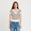 Pull manches courtes col polo blanc femme