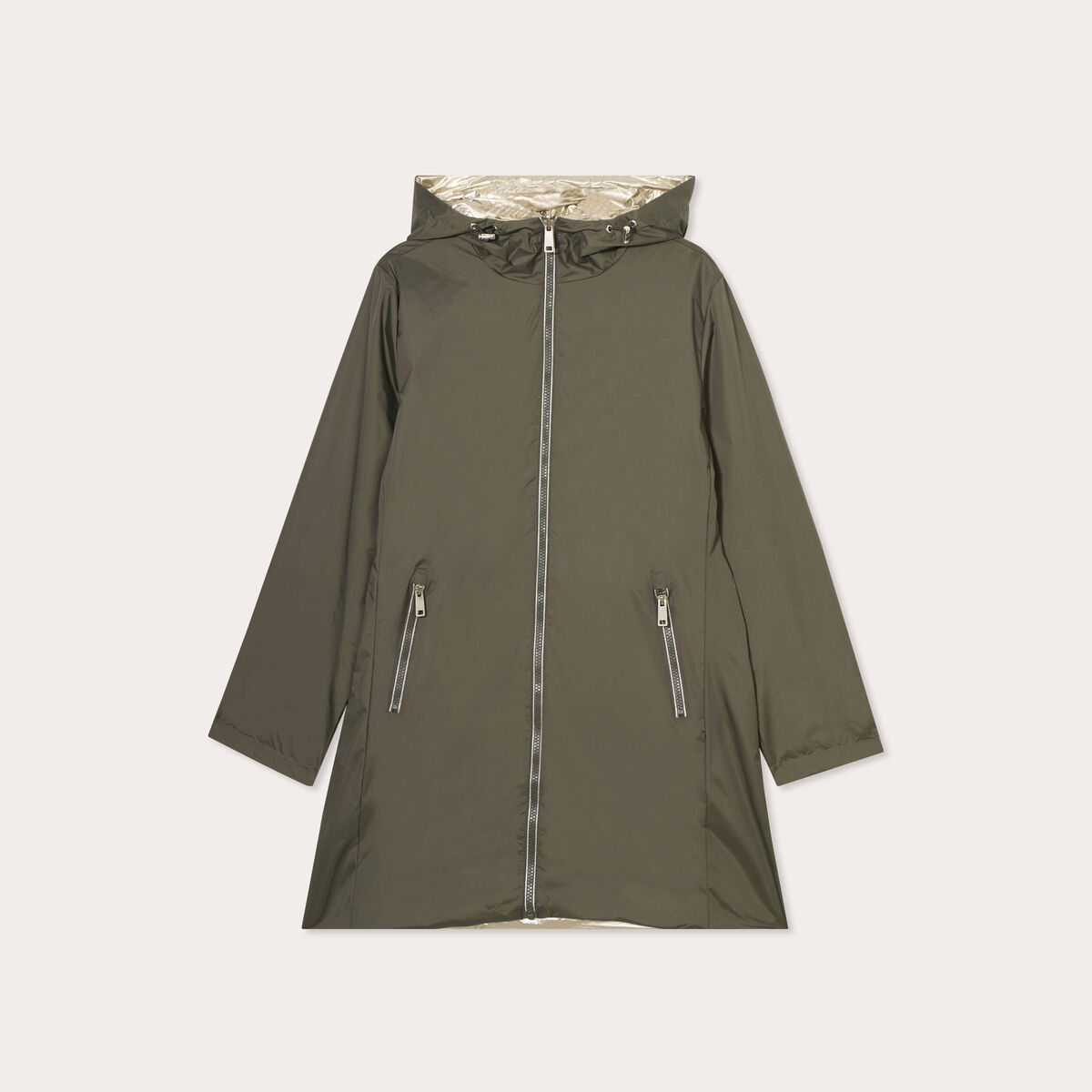 Parka réversible à capuche vert kaki femme
