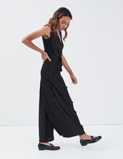 Combinaison pantalon plissée noir femme