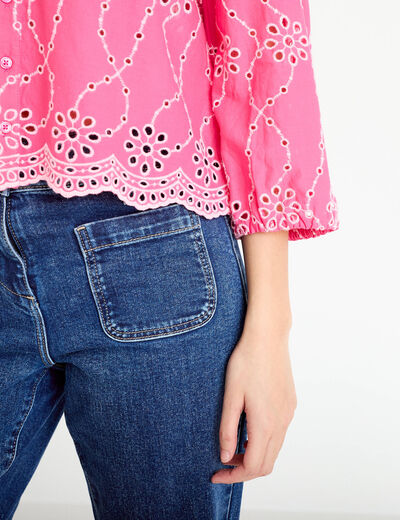 Blouse broderie anglaise rose fushia femme