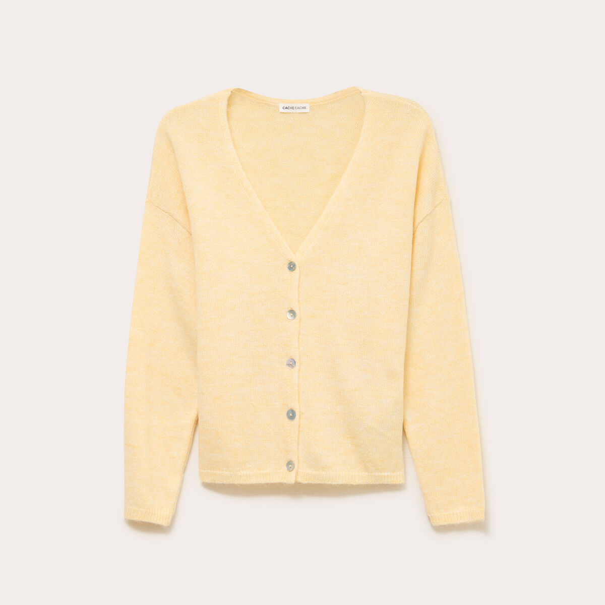 Gilet boutonn&eacute; avec col en V jaune pastel femme