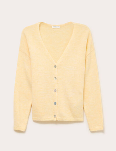Gilet boutonn&eacute; avec col en V jaune pastel femme