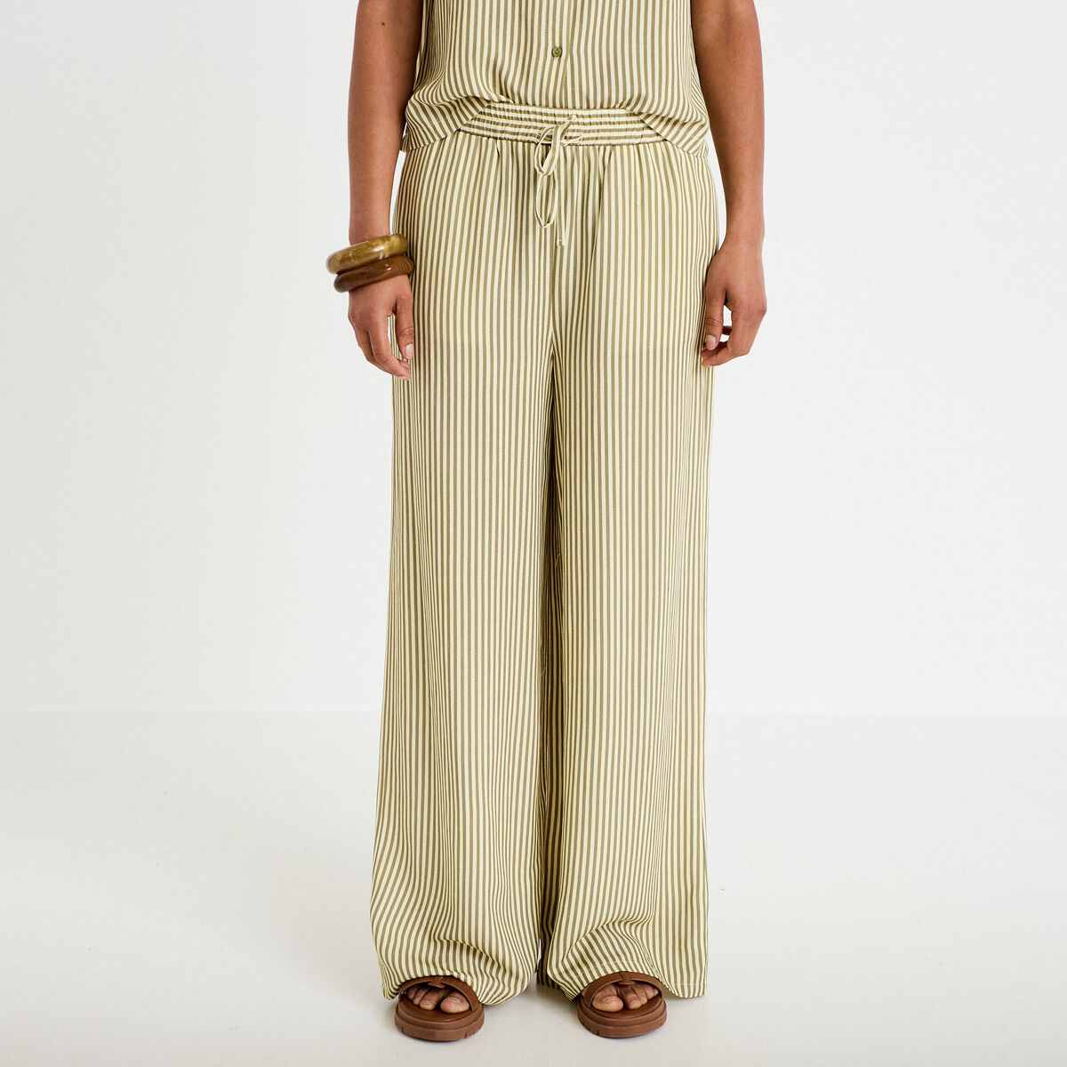 Pantalon large taille standard jaune femme