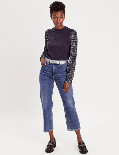T-shirt effet 2-en-1 bleu foncé femme