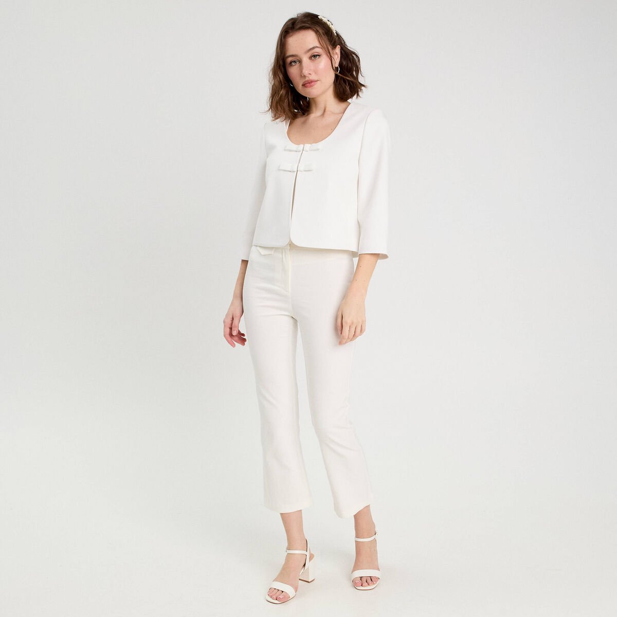 Veste courte détails noeuds blanc femme