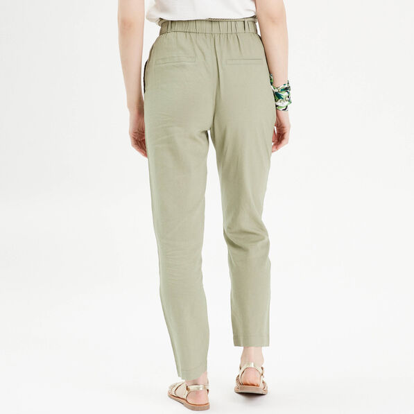 Pantalon droit fluide contenant du lin vert kaki femme