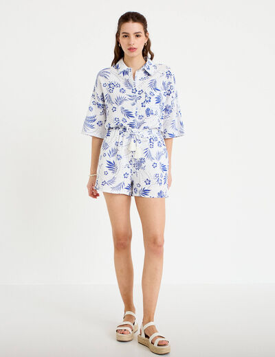 Chemise manches 3/4 blanc femme