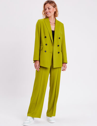 Pantalon city jambes larges vert kaki femme