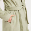 Manteau long droit ceintur&eacute; vert kaki femme