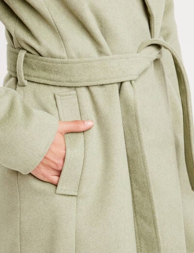 Manteau long droit ceinturé vert kaki femme