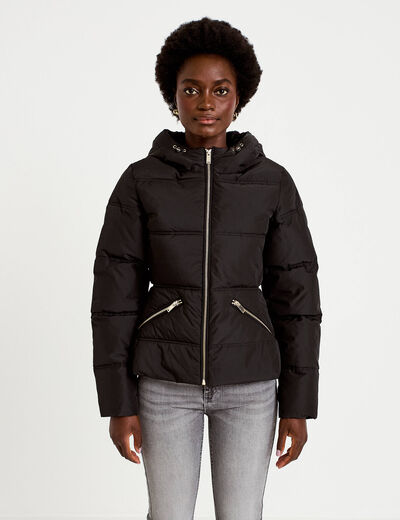 Doudoune cintr&eacute;e &agrave; capuche noir femme