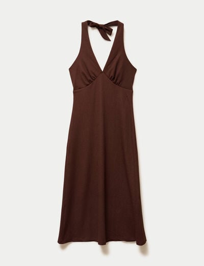 Robe &eacute;vas&eacute;e 3/4 sans manches col v marron femme