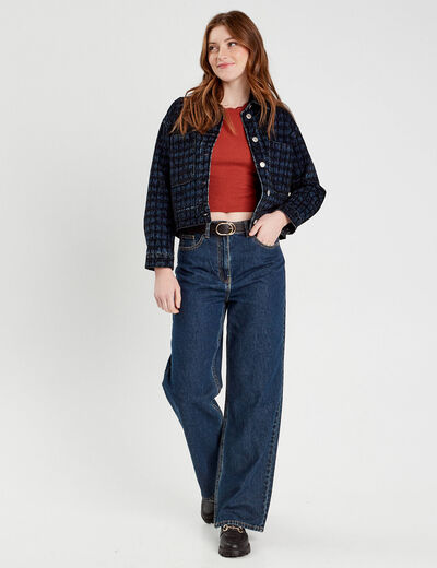 T-shirt cropped côtelé marron femme