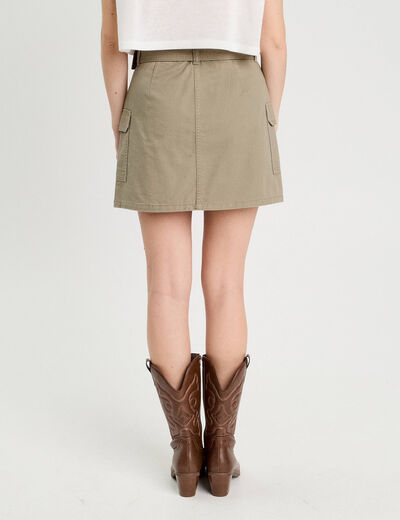 Jupe droite ceinturée vert kaki femme