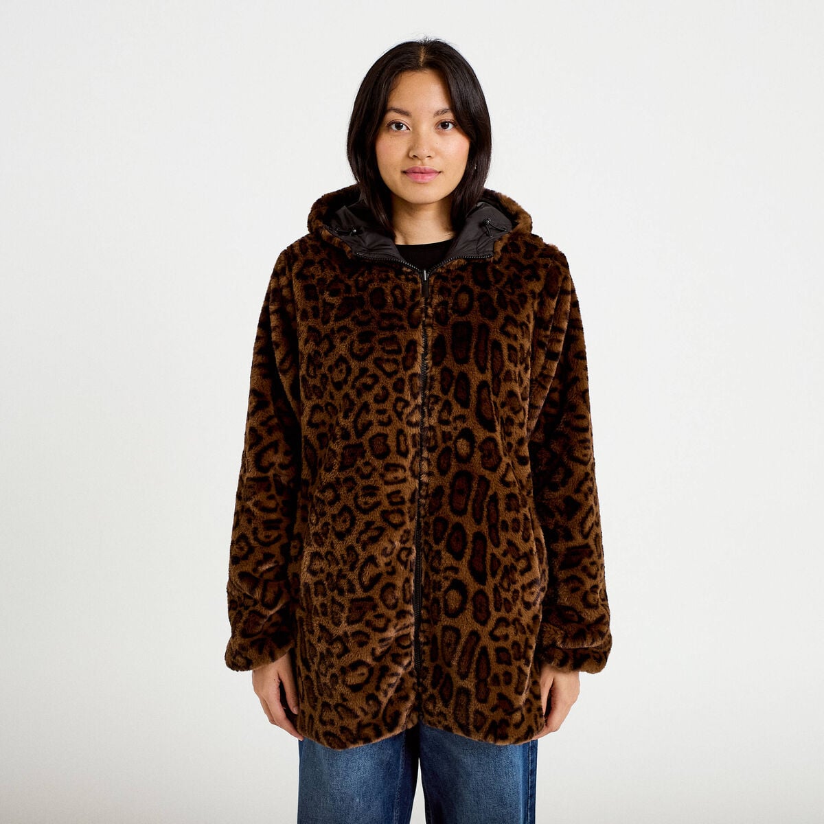 Parka r&eacute;versible 3/4 &agrave; capuche noir femme