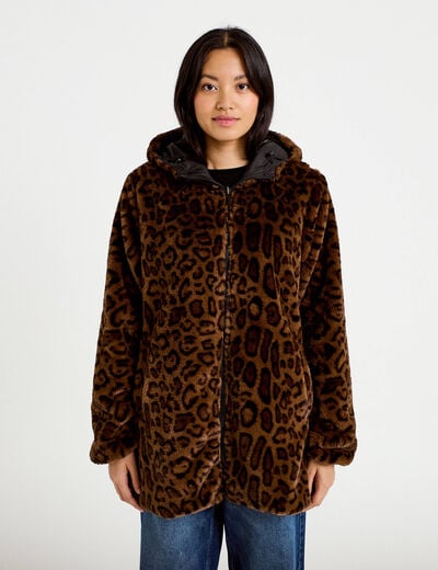 Parka r&eacute;versible 3/4 &agrave; capuche noir femme