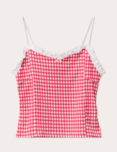 Débardeur cropped bretelles rose framboise femme