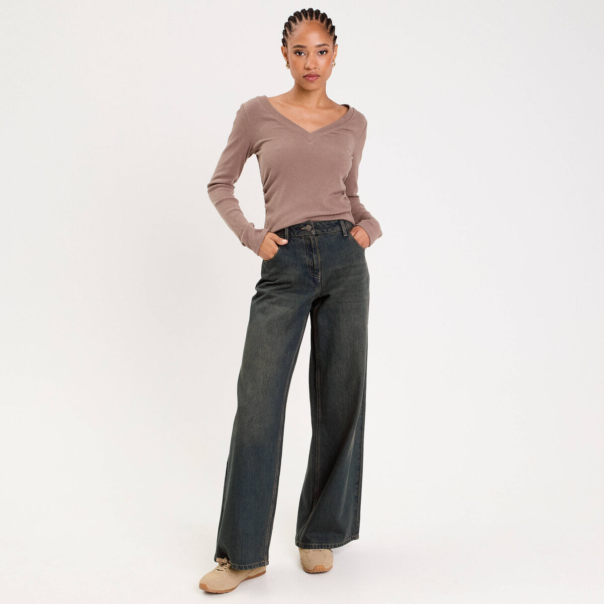 Crop Top Zara Bleu Manches Longues Ajusté Taille XL – Occasion Porté, Détail Imperfections En Description