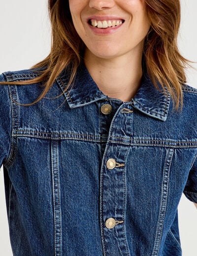Combinaison jean flare col am&eacute;ricain denim stone femme