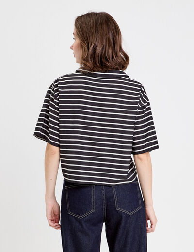 Blouse col V manches courtes noir femme