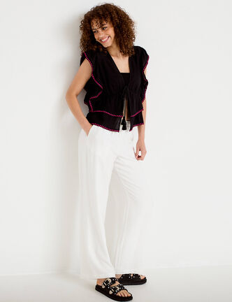 Pantalon bootcut taille standard ecru femme