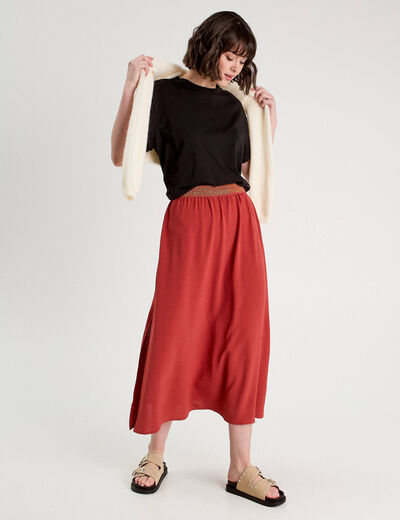 Jupe longue évasée fluide vieux rose femme