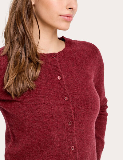 Gilet boutonné manches longues rouge foncé femme