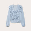 Blouse manches longues aspect dentelle bleu clair femme
