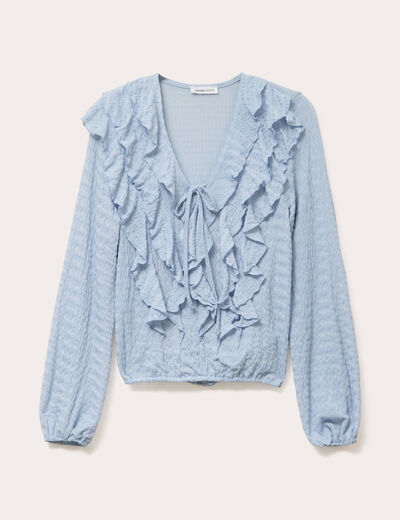 Blouse manches longues aspect dentelle bleu clair femme