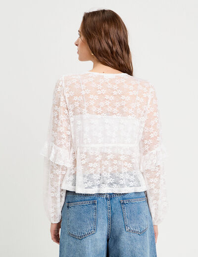 Blouse manches longues noeuds blanc femme