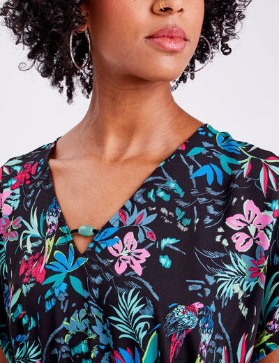 Robe longue à manches courtes noir femme