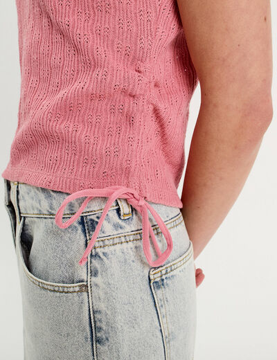 T-shirt ajouré détails cordons vieux rose femme