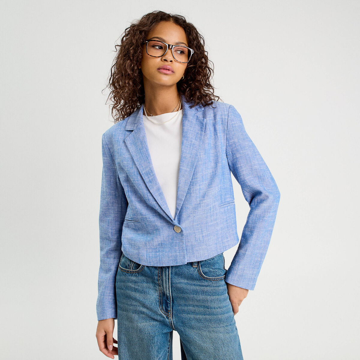 Veste esprit blazer bleu gris femme