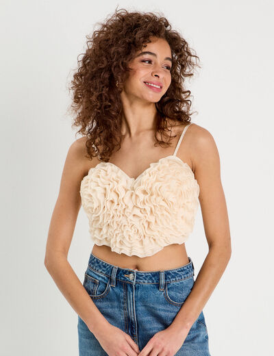 Crop top volants ecru femme