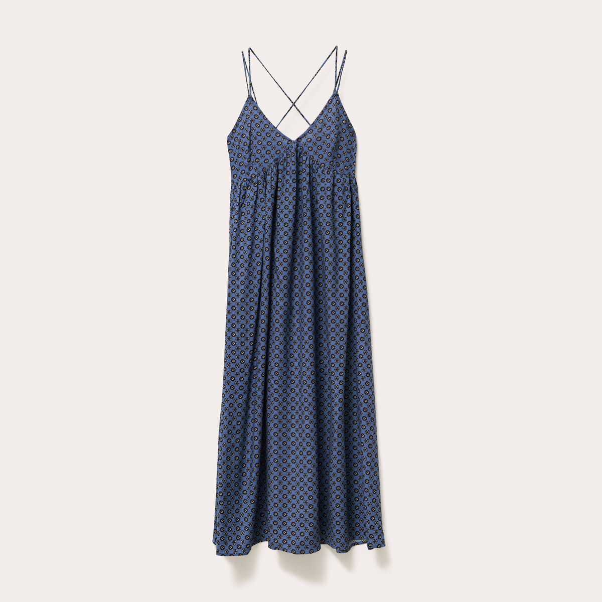 Robe longue évasée bretelles bleu pétrole femme